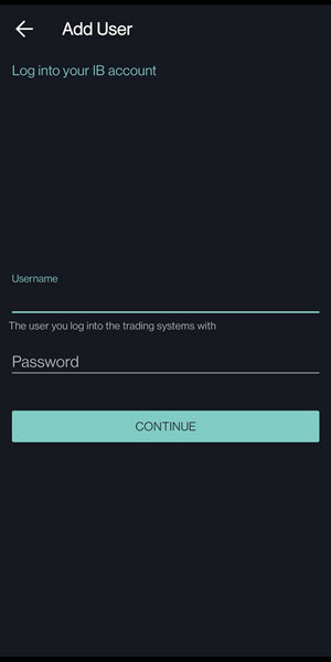 Image of the IBKR mobile login page for android phone. 
